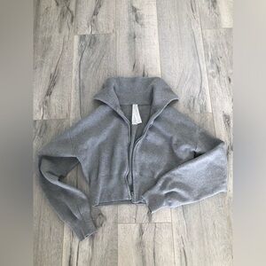 Alo Scholar Knit Cropped Full Zip Sweater